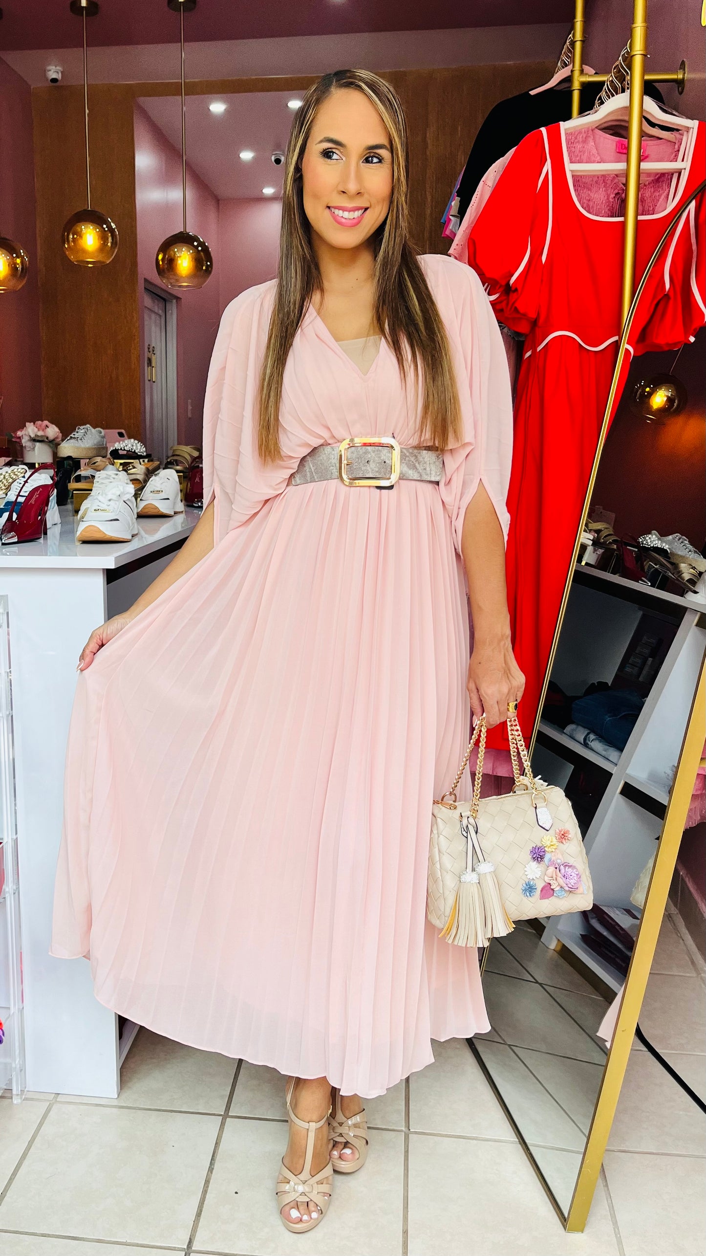 Blush Pleated Dress