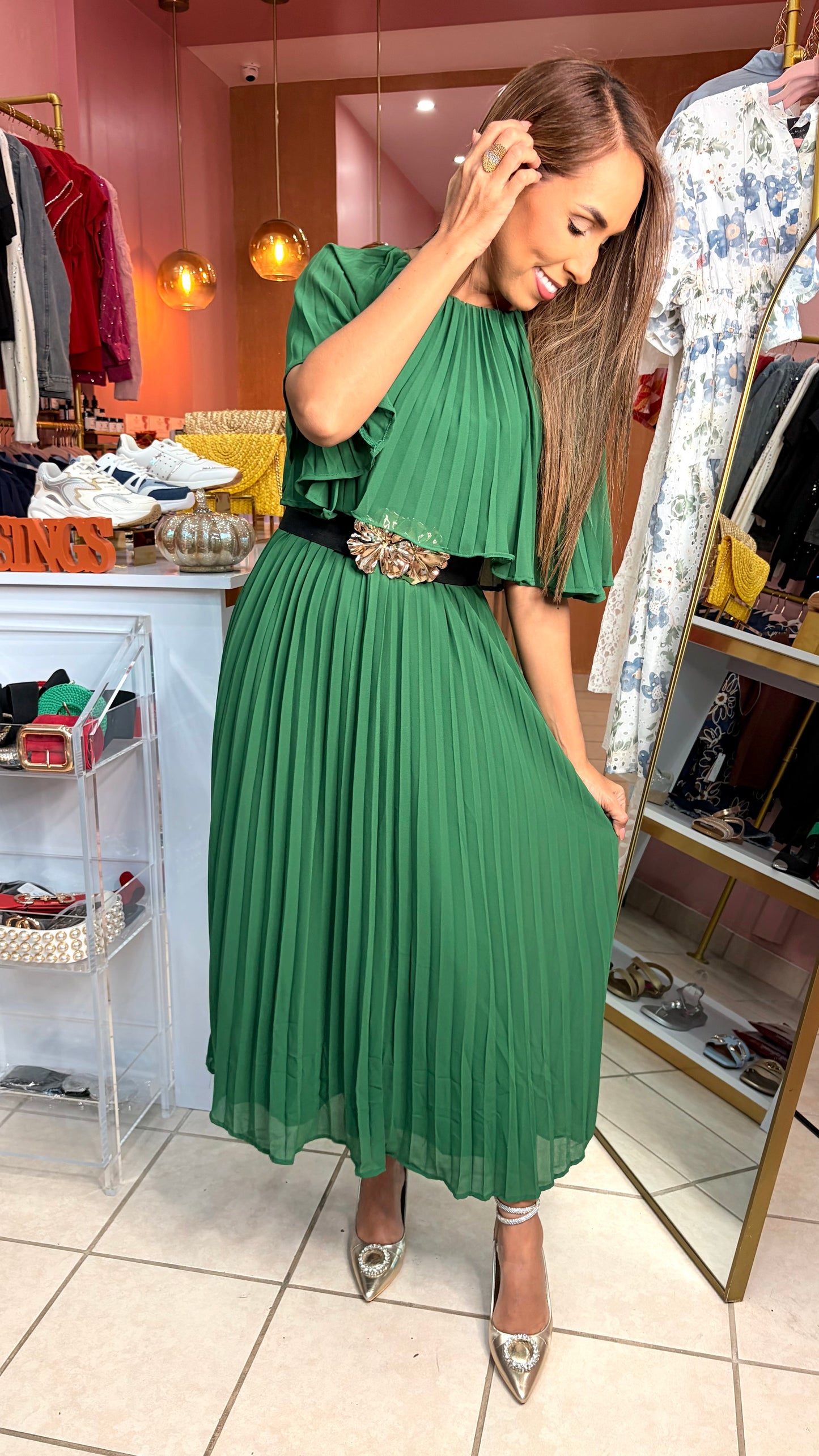 Cape Plated Woven Dress