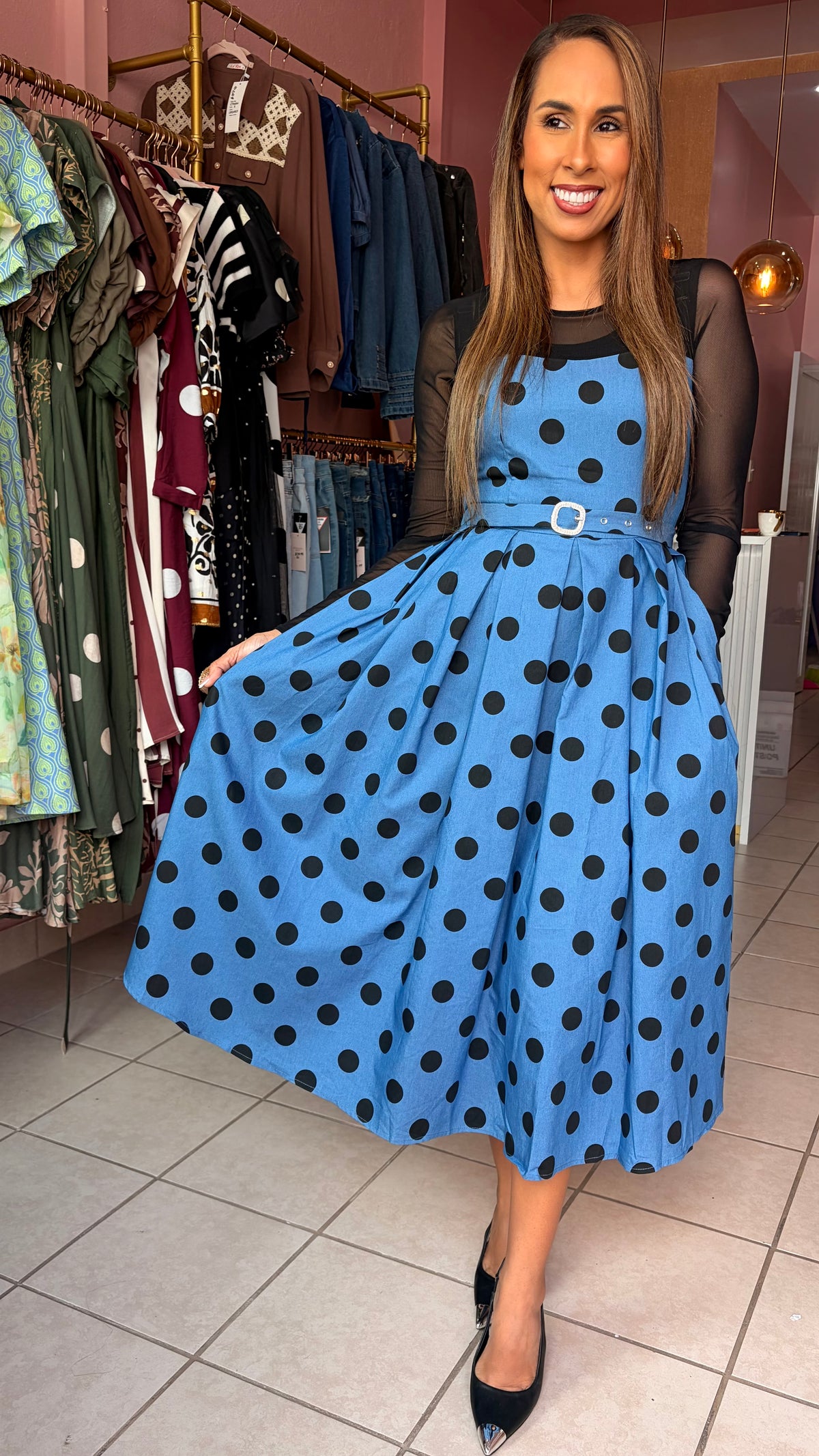 Polka Dot Denim Dress