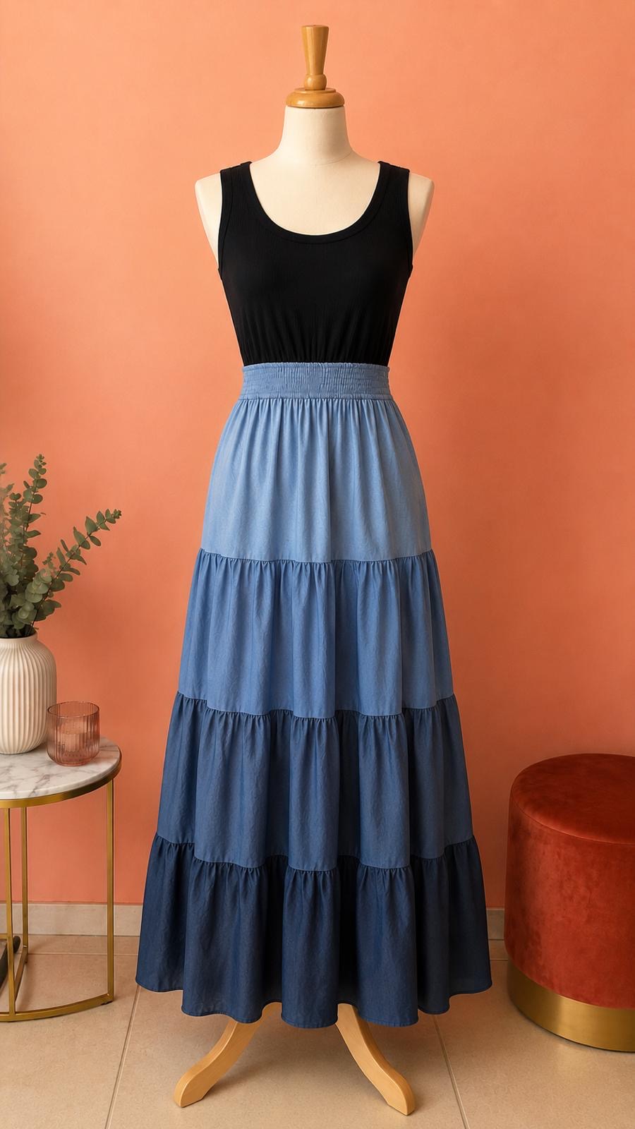 Black/Denim Maxi Dress
