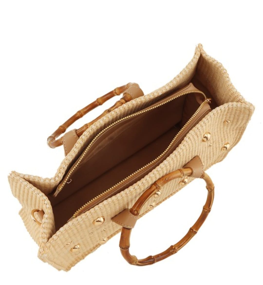Wicker Tote Bag- Bamboo Handles