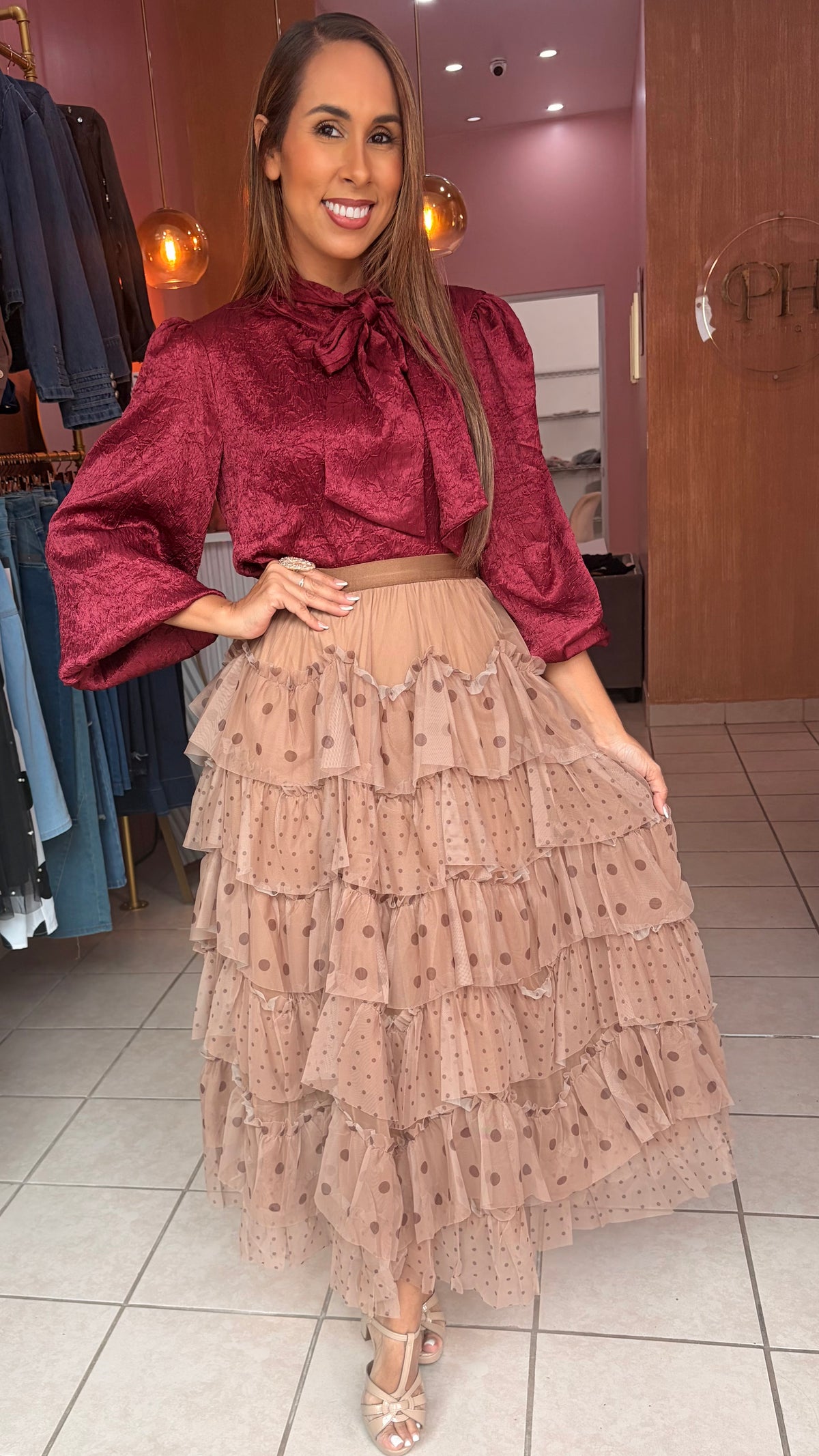 Champagne Polka Dot Tulle Skirt