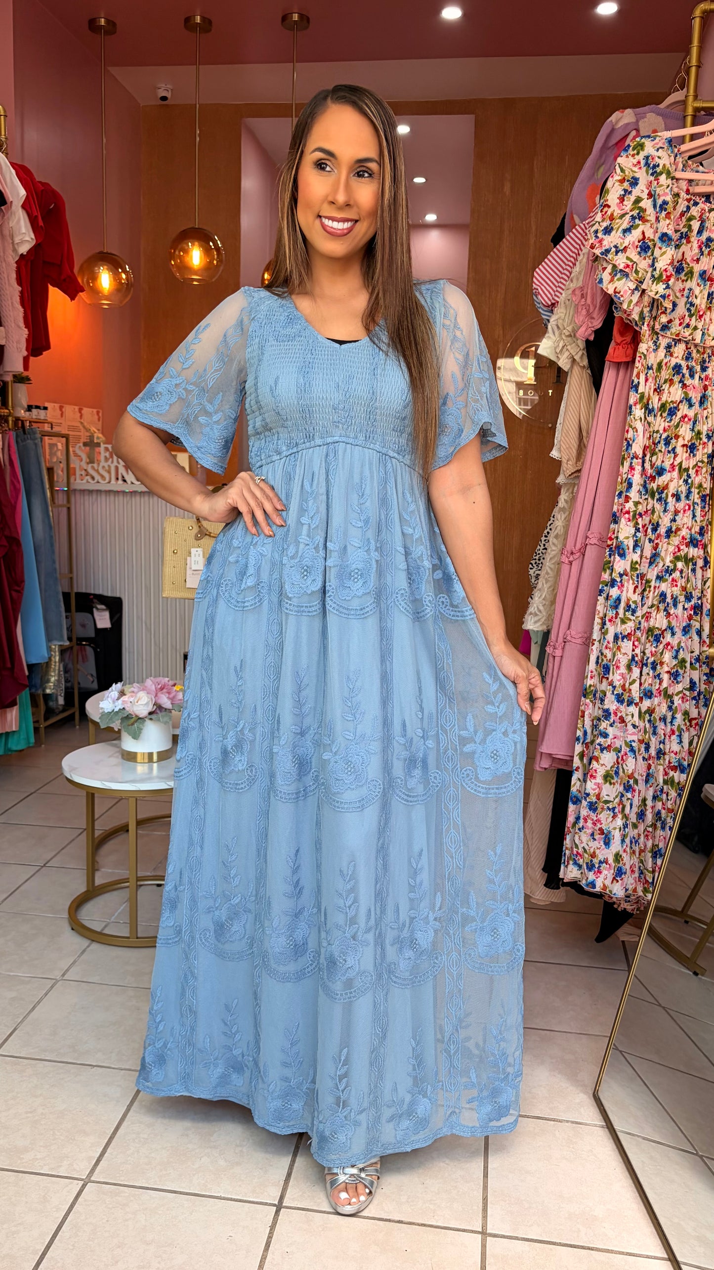 Lace Dusty Blue Maxi Dress