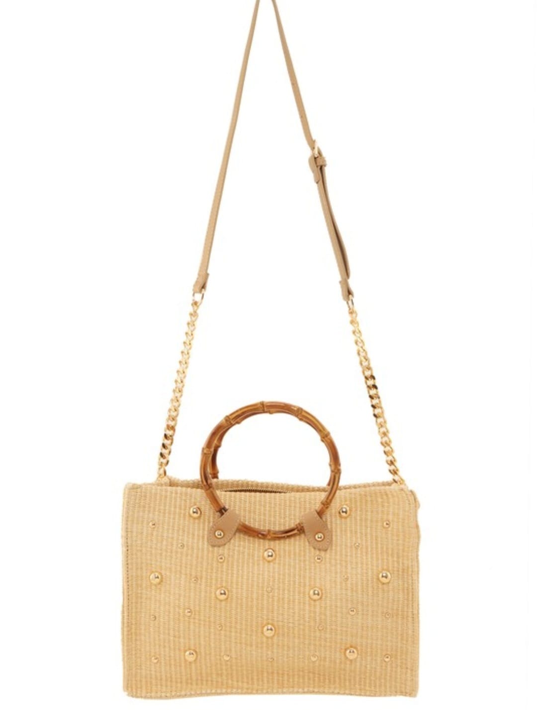 Wicker Tote Bag- Bamboo Handles