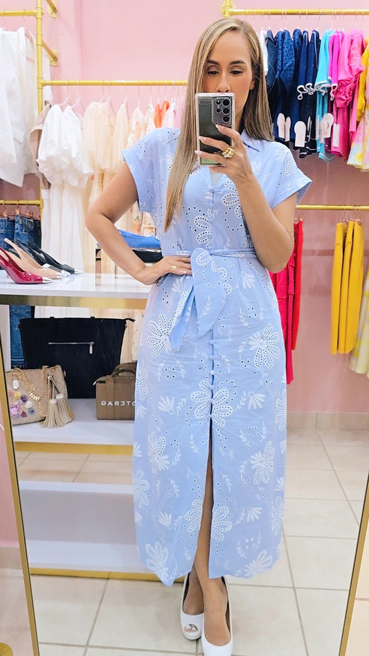 Blue Eyelet Maxi Dress