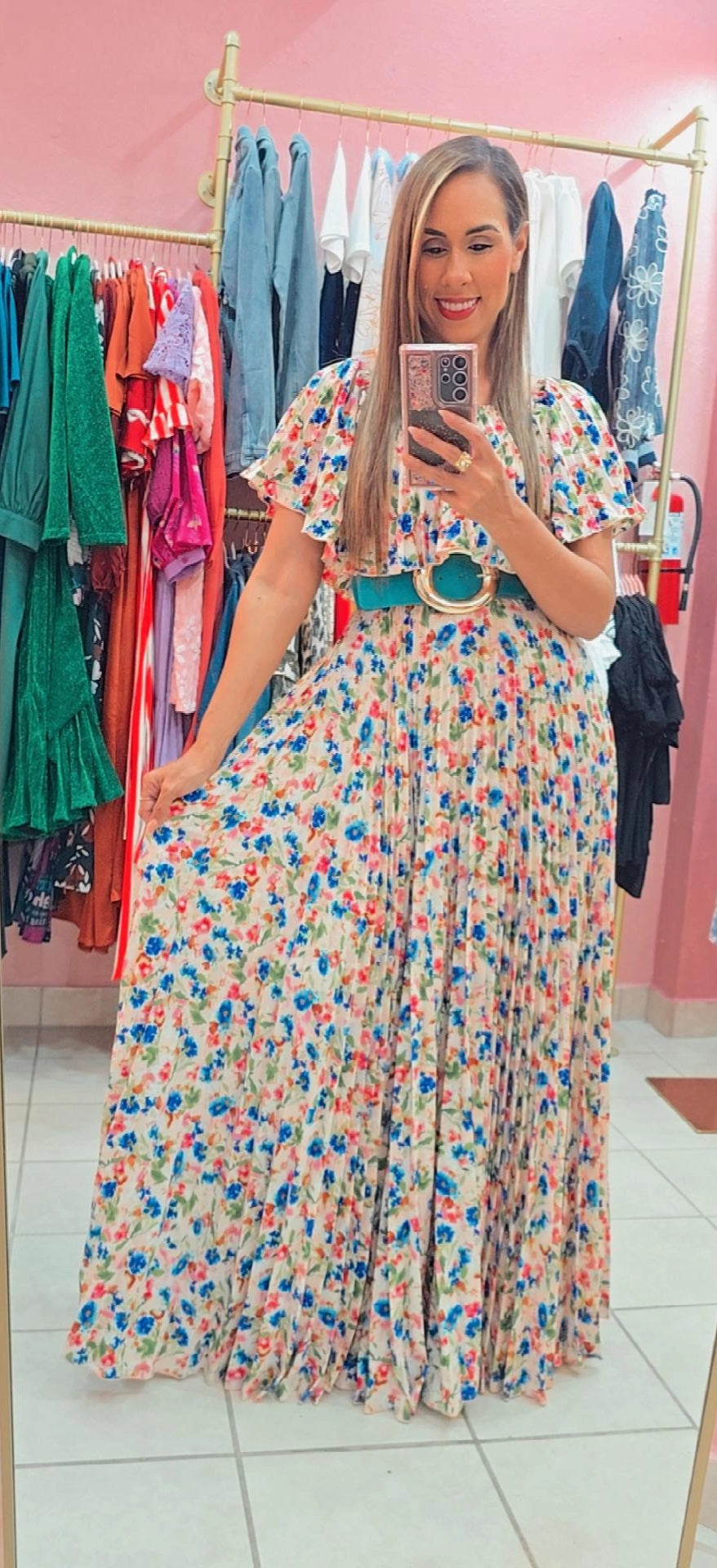 Floral Pleated Maxi Dress