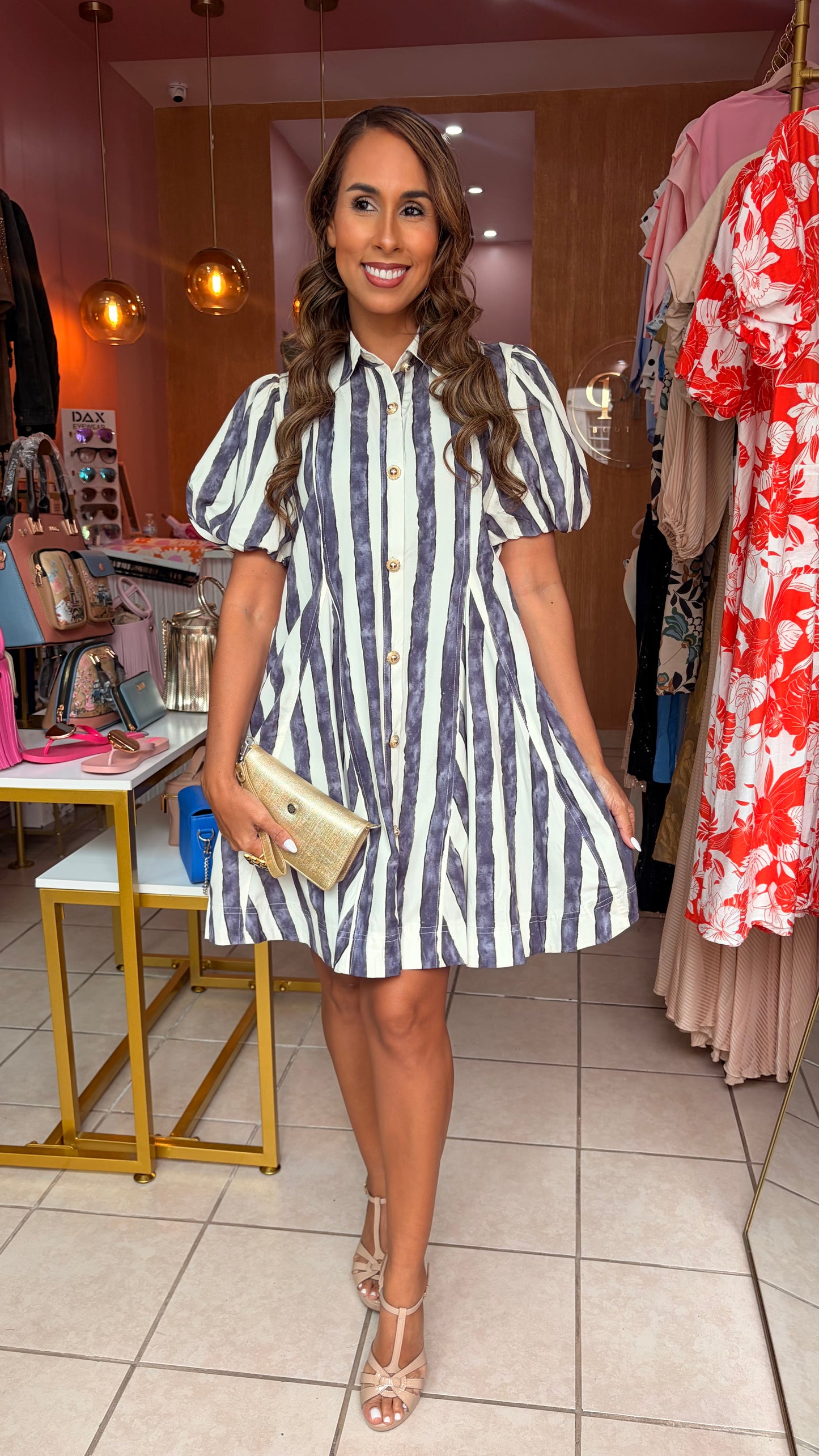 Ivory & Slate Blue Stripe Dress