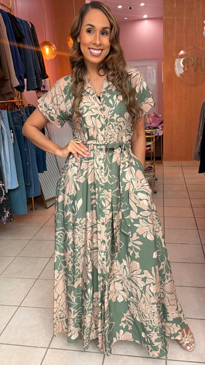 Olive Blossom Maxi Dress
