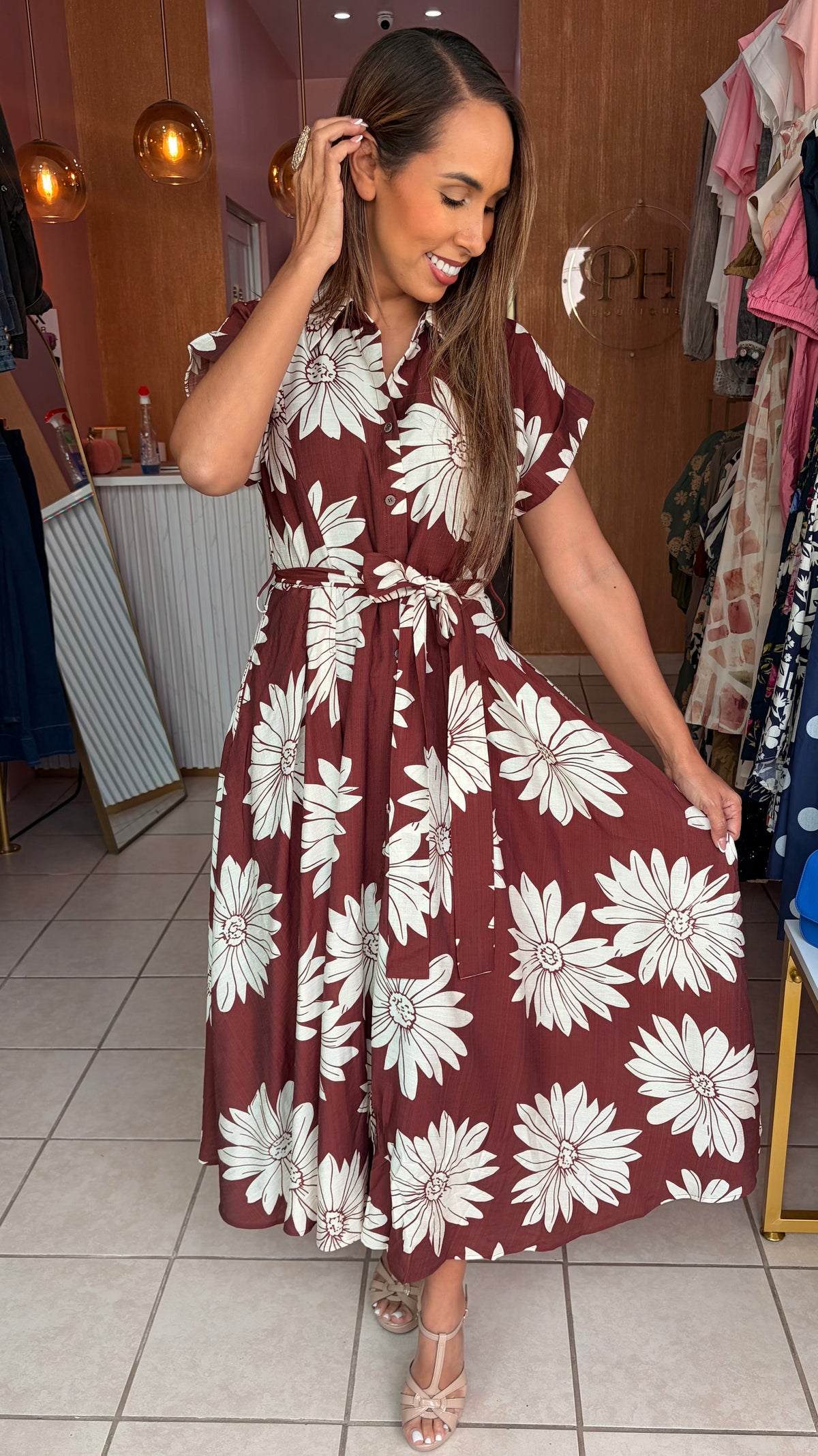 Burgundy Bloom Midi Dress