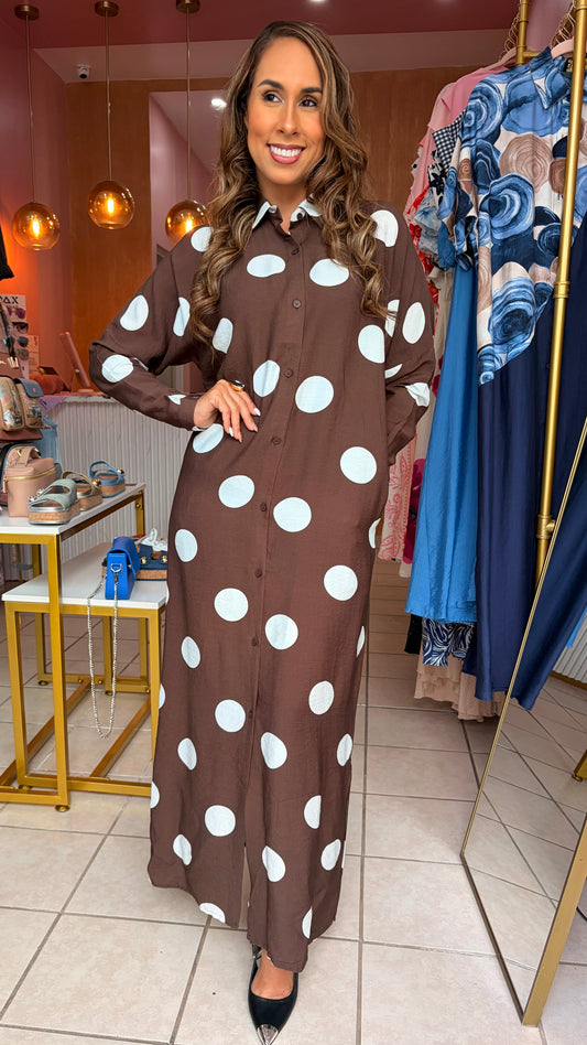 Chocolate Polka Dot Shirt Dress