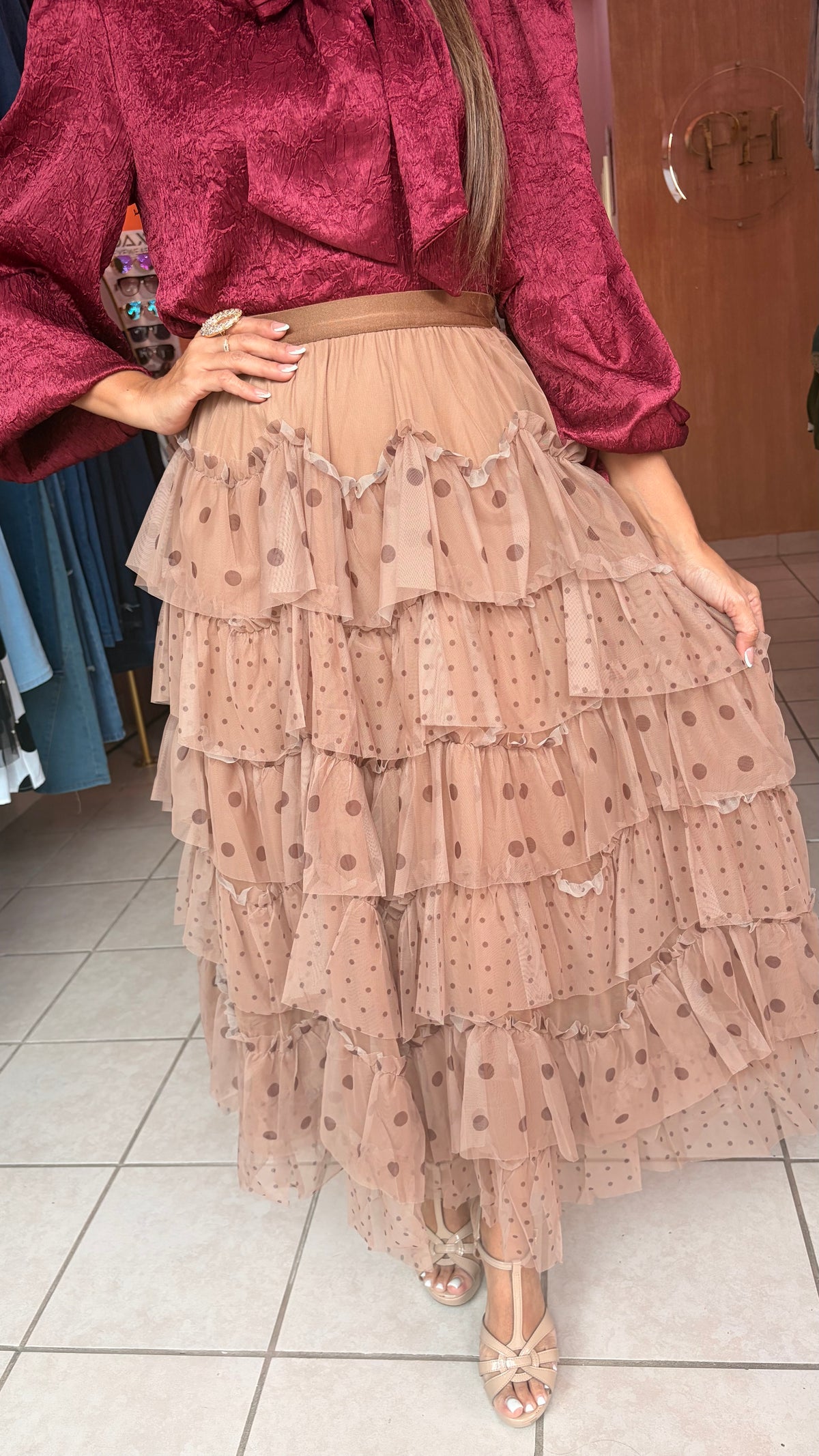 Champagne Polka Dot Tulle Skirt