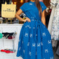 Bow Print Blue Dress