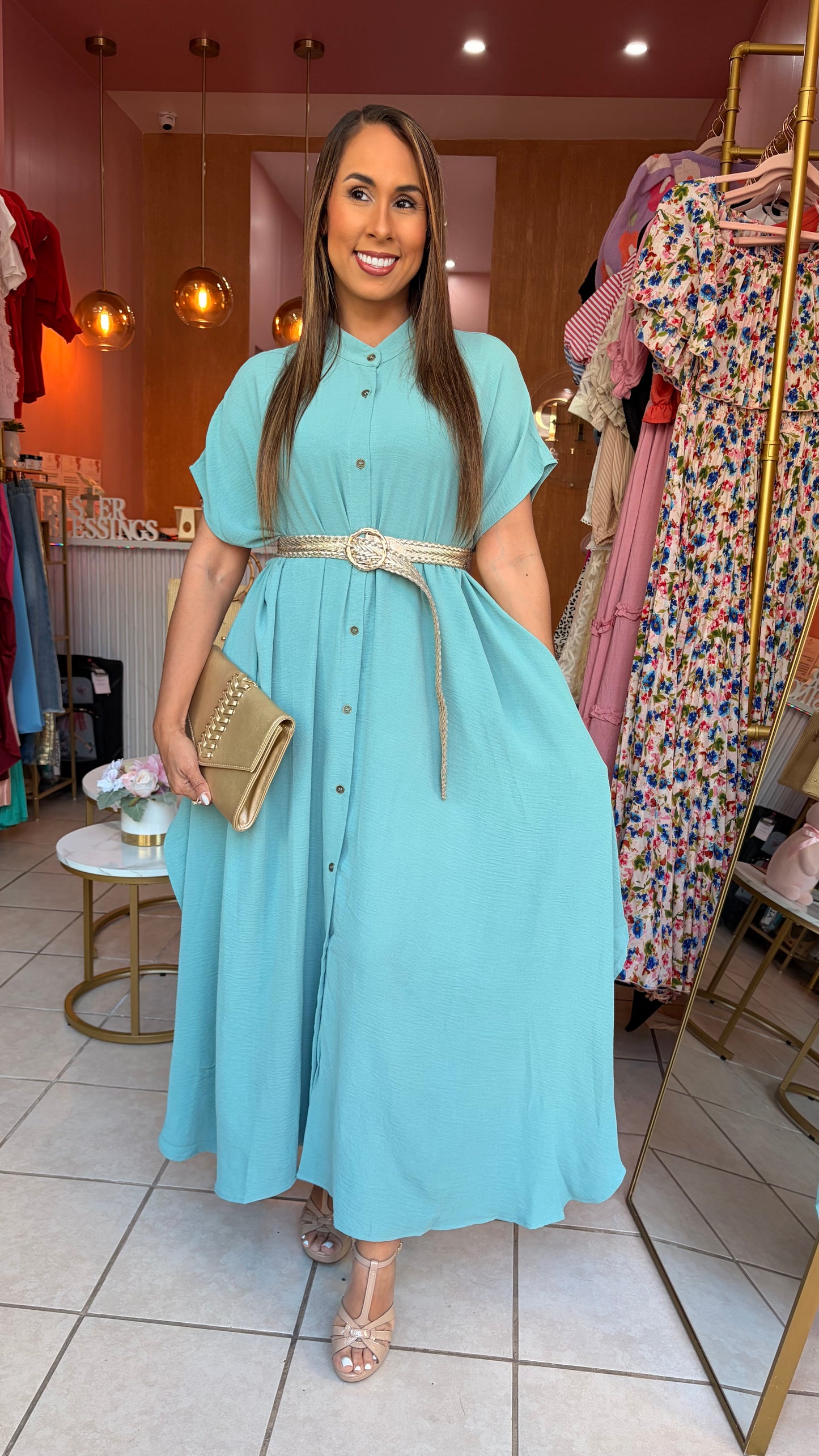 Sage Midi Túnica Dress