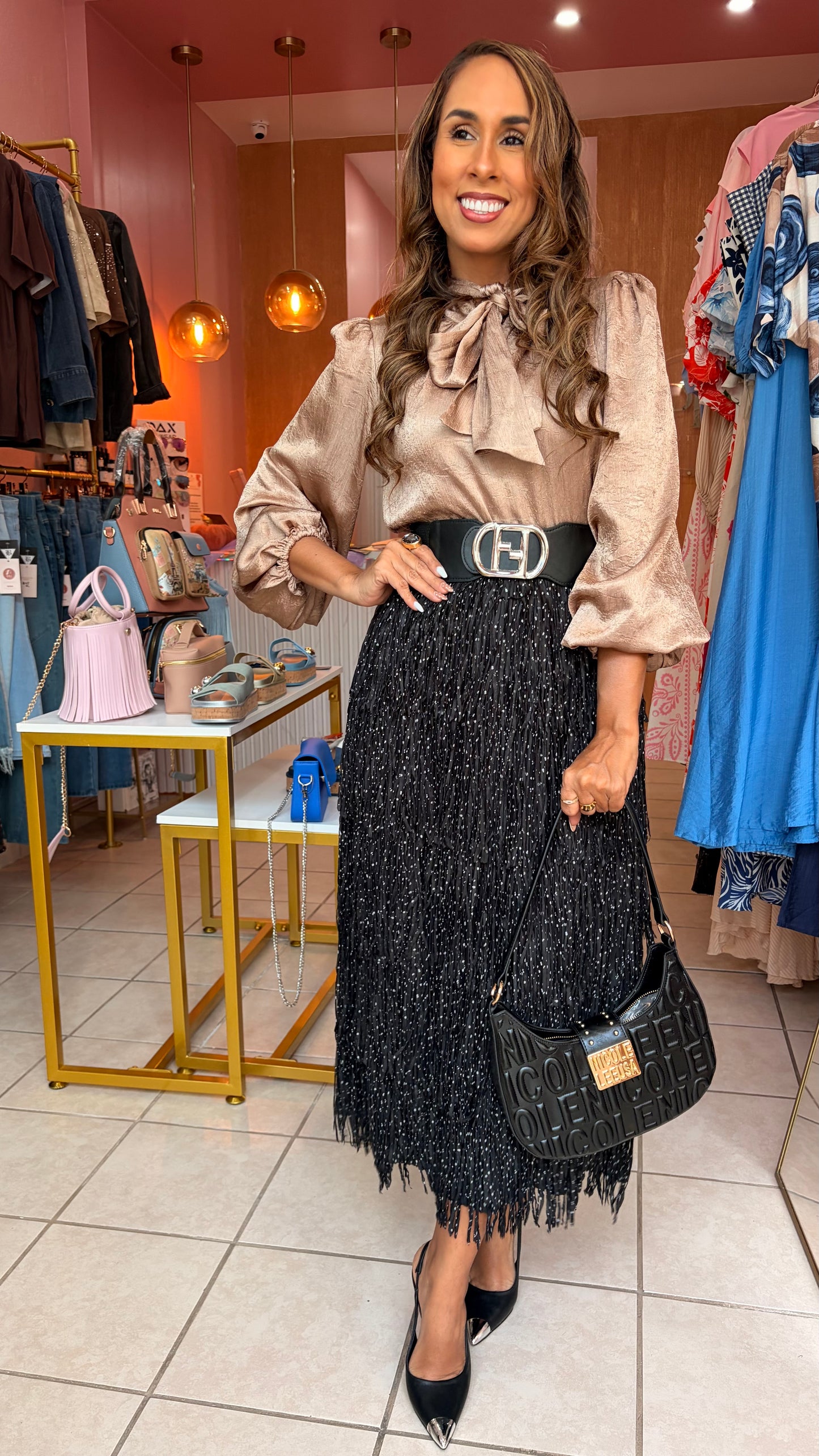 Amélie Bow Blouse- Champagne