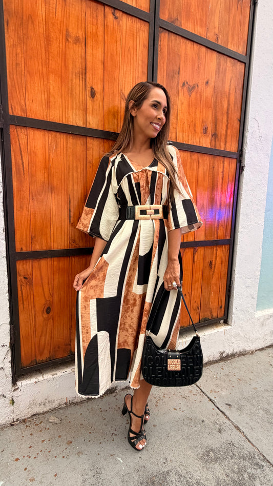 Autumn Abstract Midi Dress
