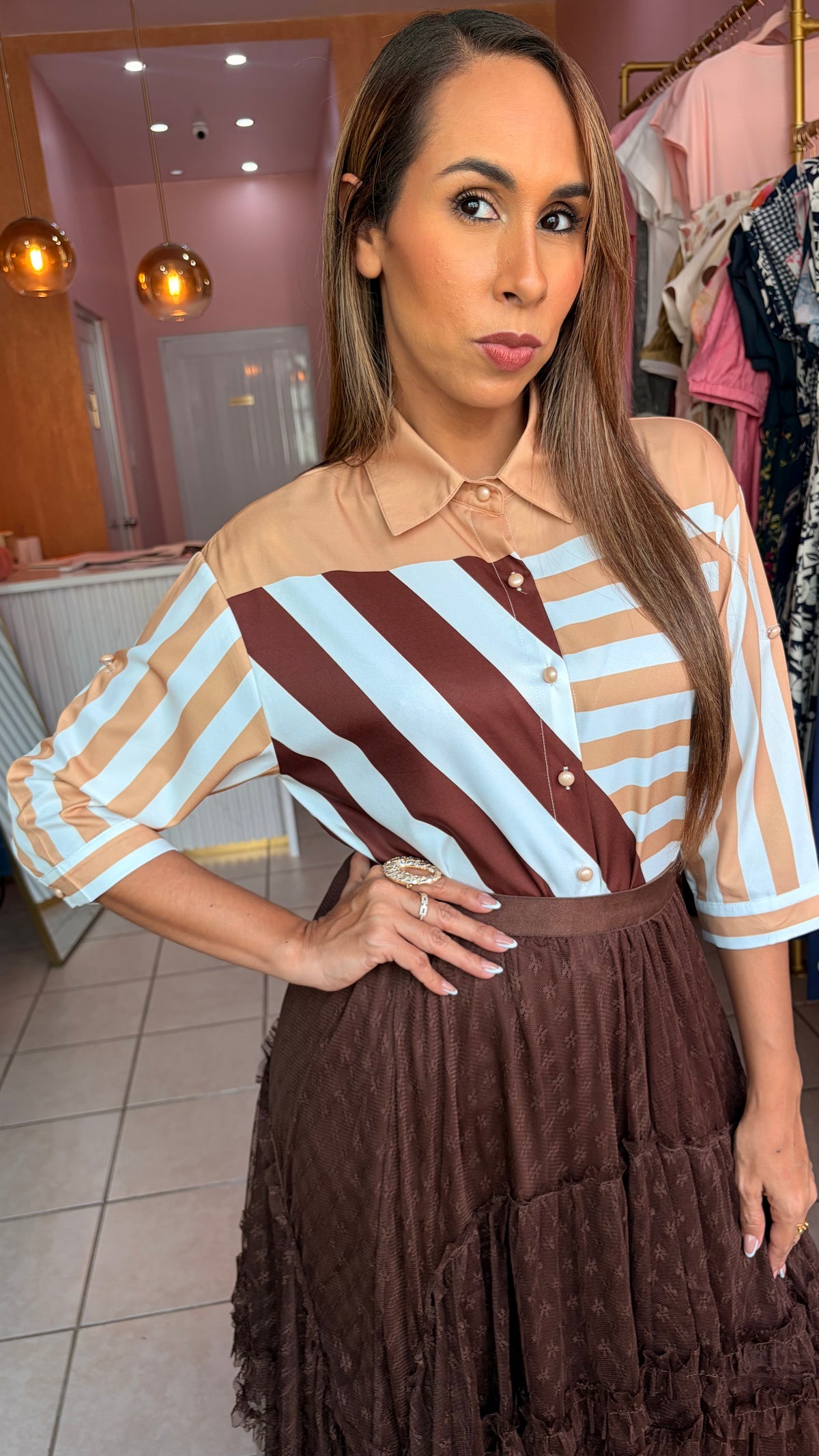 Mocha Stripes Blouse