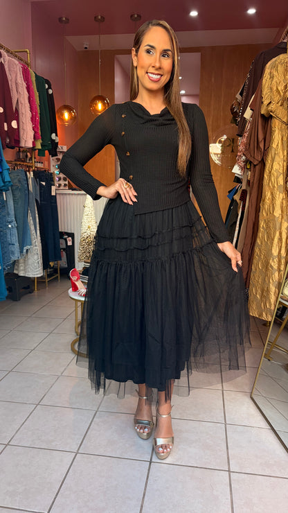 Black Ruffle Midi Dress