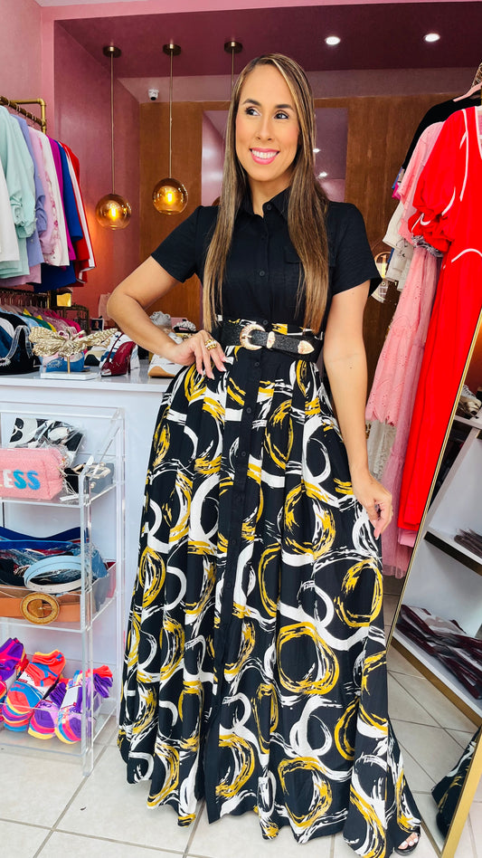 Printed Button Down Maxi Dress