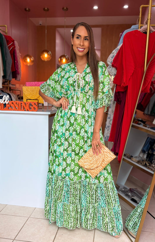 Green Boho Maxi Dress