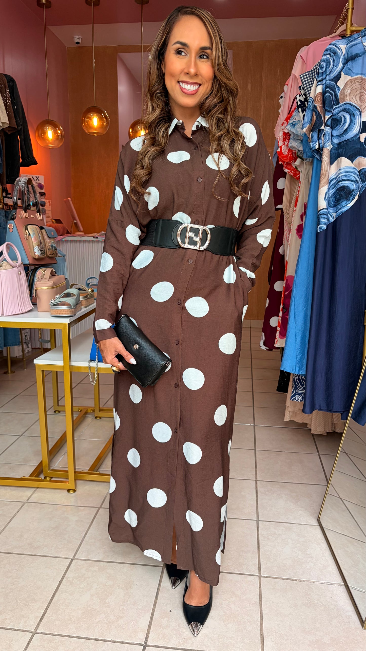 Chocolate Polka Dot Shirt Dress