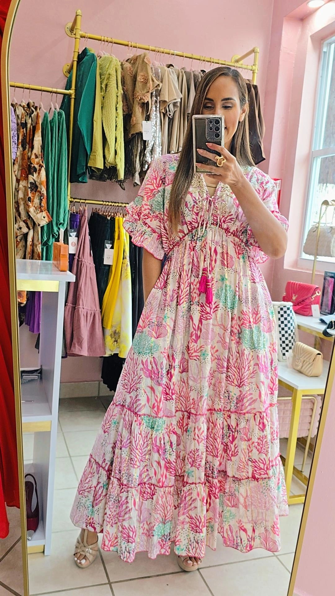 Pink & Turquoise Boho Maxi Dress