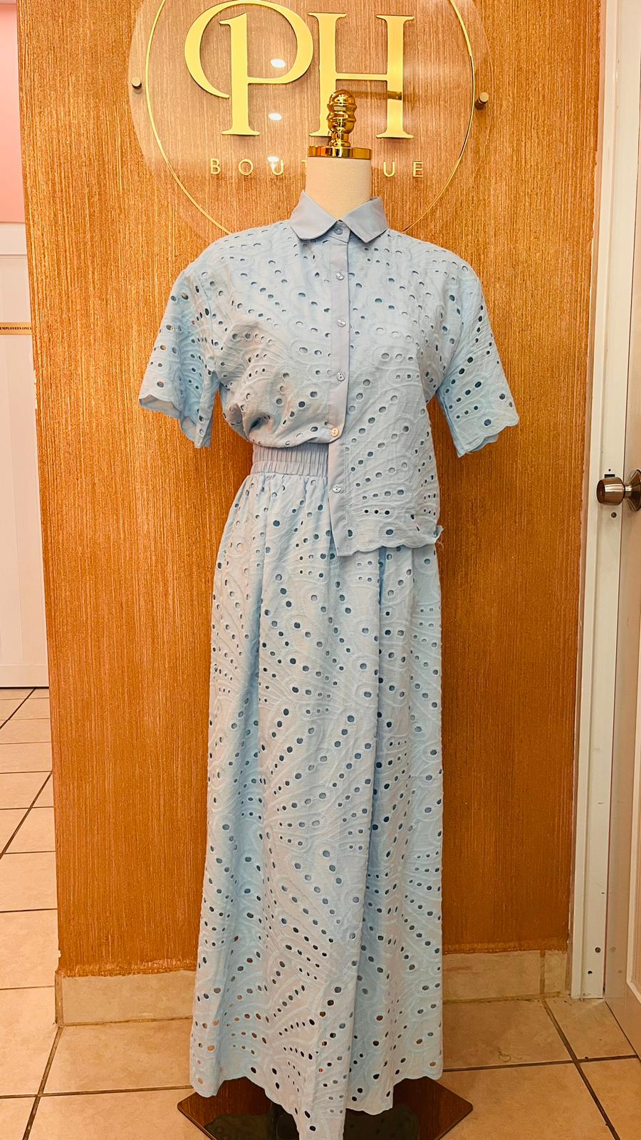 Eyelet Shirt and Skirt Set