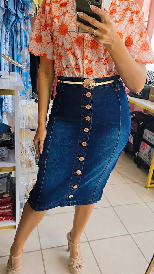Button down denim Skirt